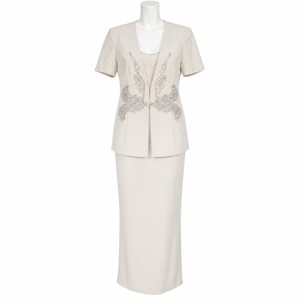 Vintage R&M Richards Skirt Suit 10 Ivory Soutache Embroidered 90s Evening Set